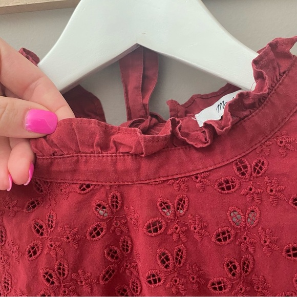Madewell Pieced Eyelet Mockneck Ruffle Top Red Sz Small - Picture 9 of 10